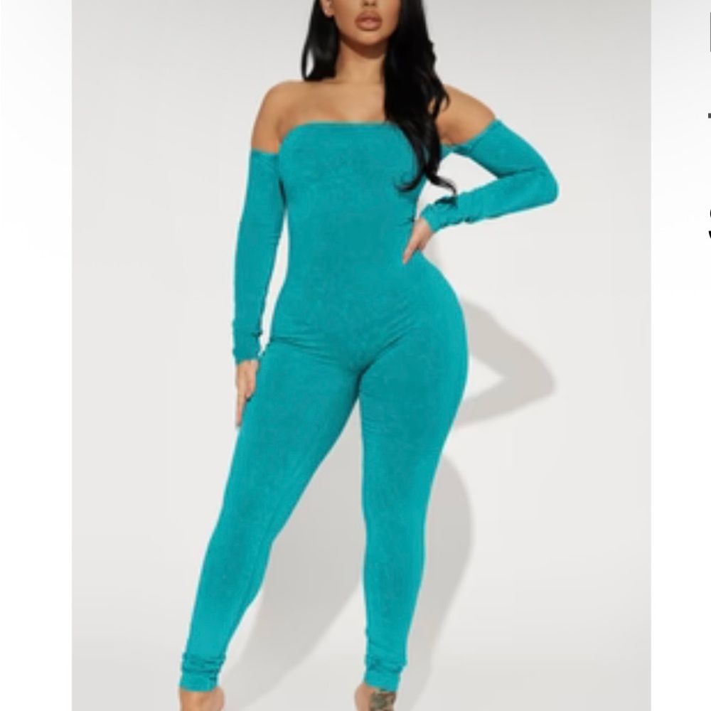 Teal Off-Shoulder Jumpsuit